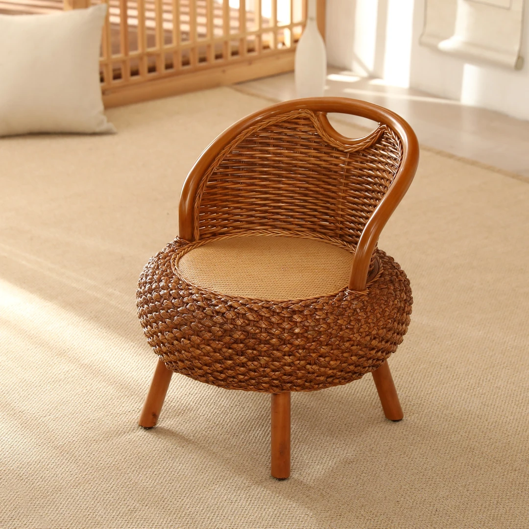藤矮凳坐凳靠背椅单人小椅子休闲家用客厅茶几榻榻米矮坐椅藤椅