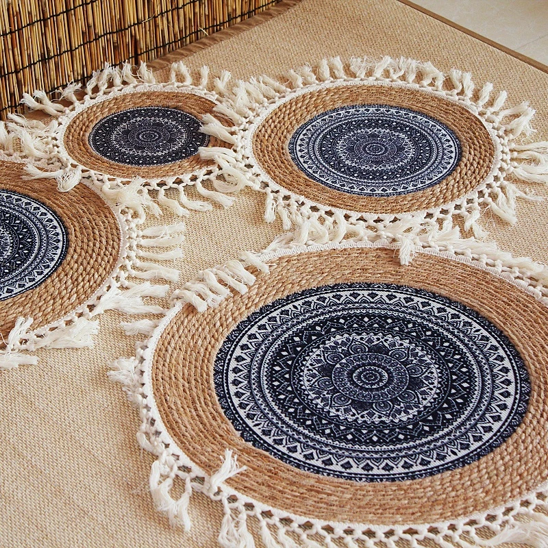 复古夏日宅家清凉流苏单层垫阳台家用蒲团薄坐垫防滑打坐垫