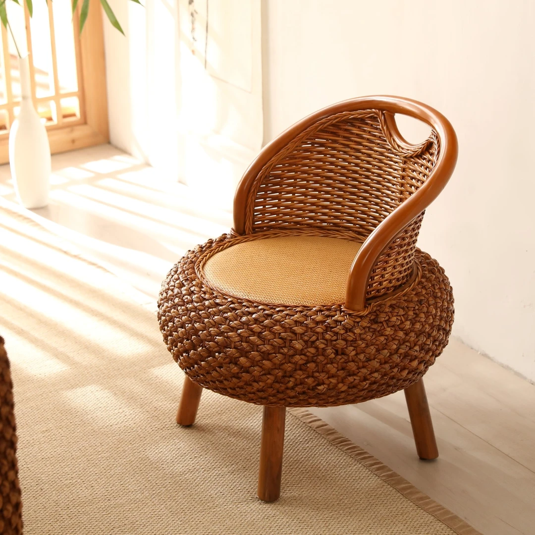 藤编藤椅靠背椅单人小椅子休闲家用客厅简约手工茶几榻榻米矮坐椅
