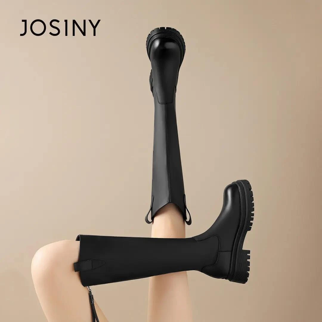 卓诗尼2024爆款过膝英伦风厚底高筒长靴粗腿长筒靴复古经典休闲靴