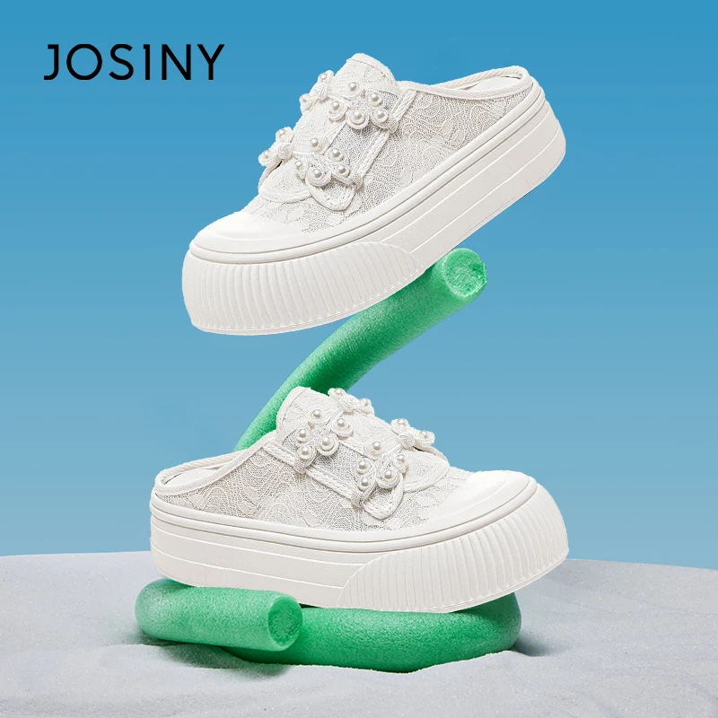 卓诗尼白色百搭半拖帆布鞋女款2024新款夏季渔夫鞋国风新中式鞋子