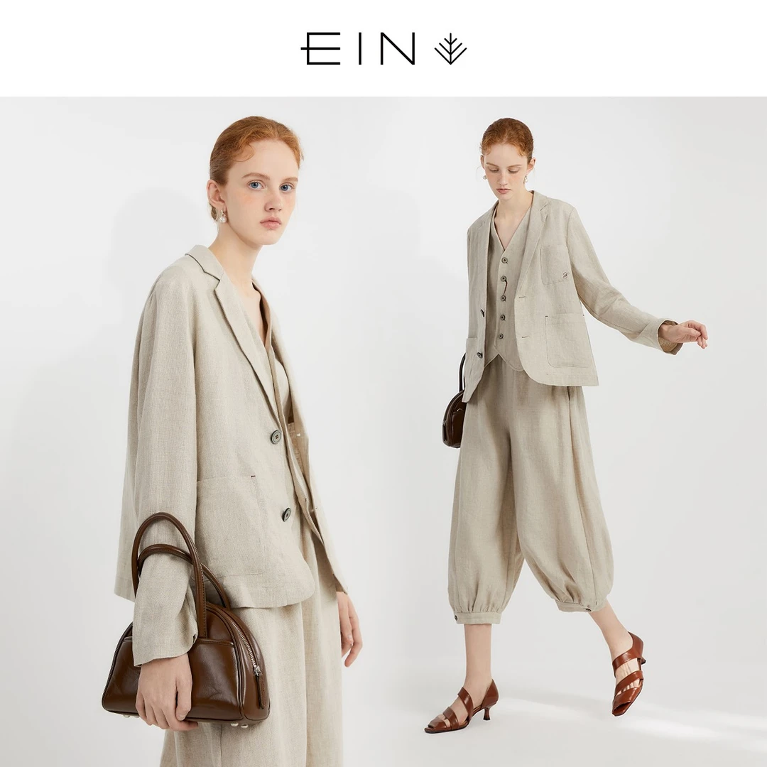 EIN/言【亚麻无染系列】2025春季文艺休闲舒适设计感气质西装外套