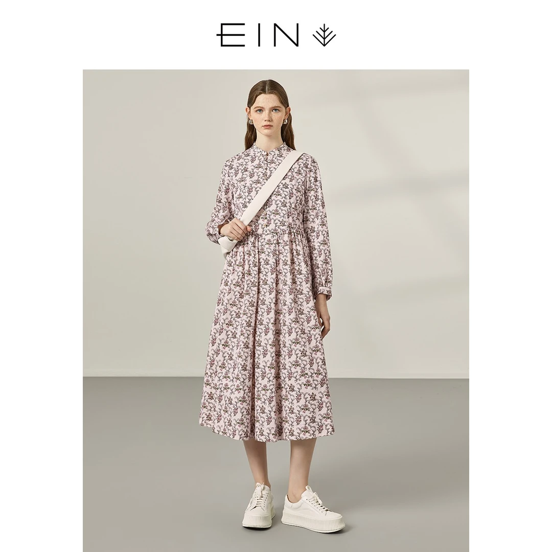 EIN/言【花卉收藏家】2024春季文艺复古碎花显瘦长袖连衣裙女