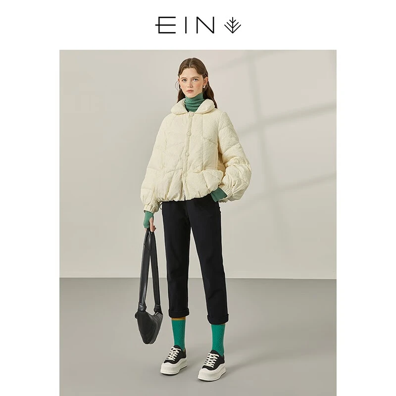 EIN/言冬文艺复古褶皱肌理感轻奢热力感保暖白鹅绒短泡芙轻羽绒服
