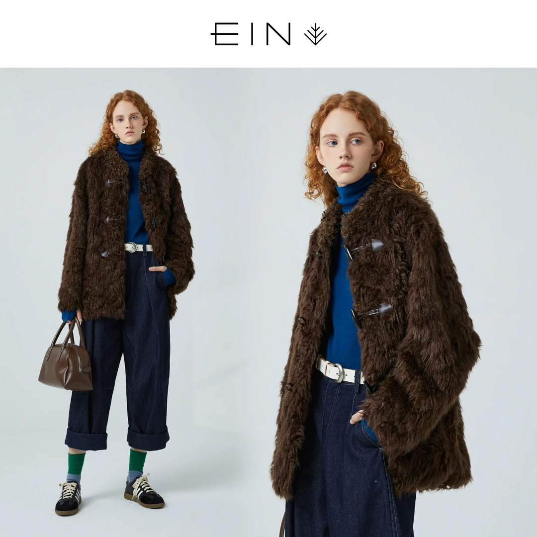 EIN/言复古美拉德贵气老钱千金风名媛毛绒时尚中长外套24秋冬