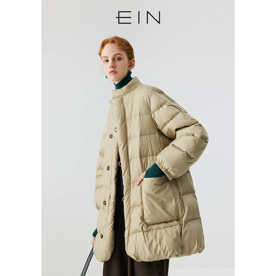 EIN/言2025年云感立领羊腿袖轻暖休闲时尚保暖中长中长款秋冬新款