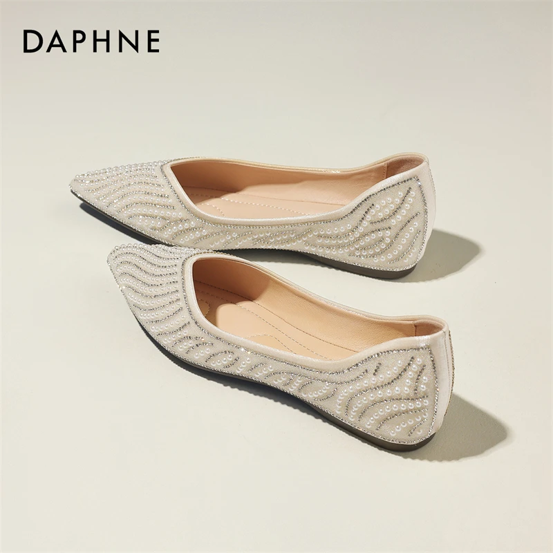 达芙妮尖头平底鞋24春季新款单鞋小香风气质舒适时尚百搭夏季软底