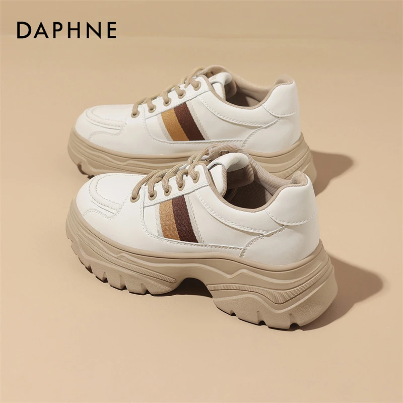 达芙妮25春季新款时尚百搭透气厚底系带厚底显瘦增高老爹鞋休闲鞋