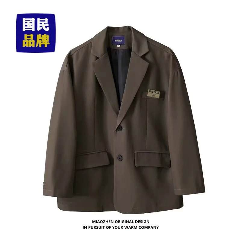 男士气质复古简约纯色感西服外套男春秋潮牌宽松休闲百搭痞帅西装