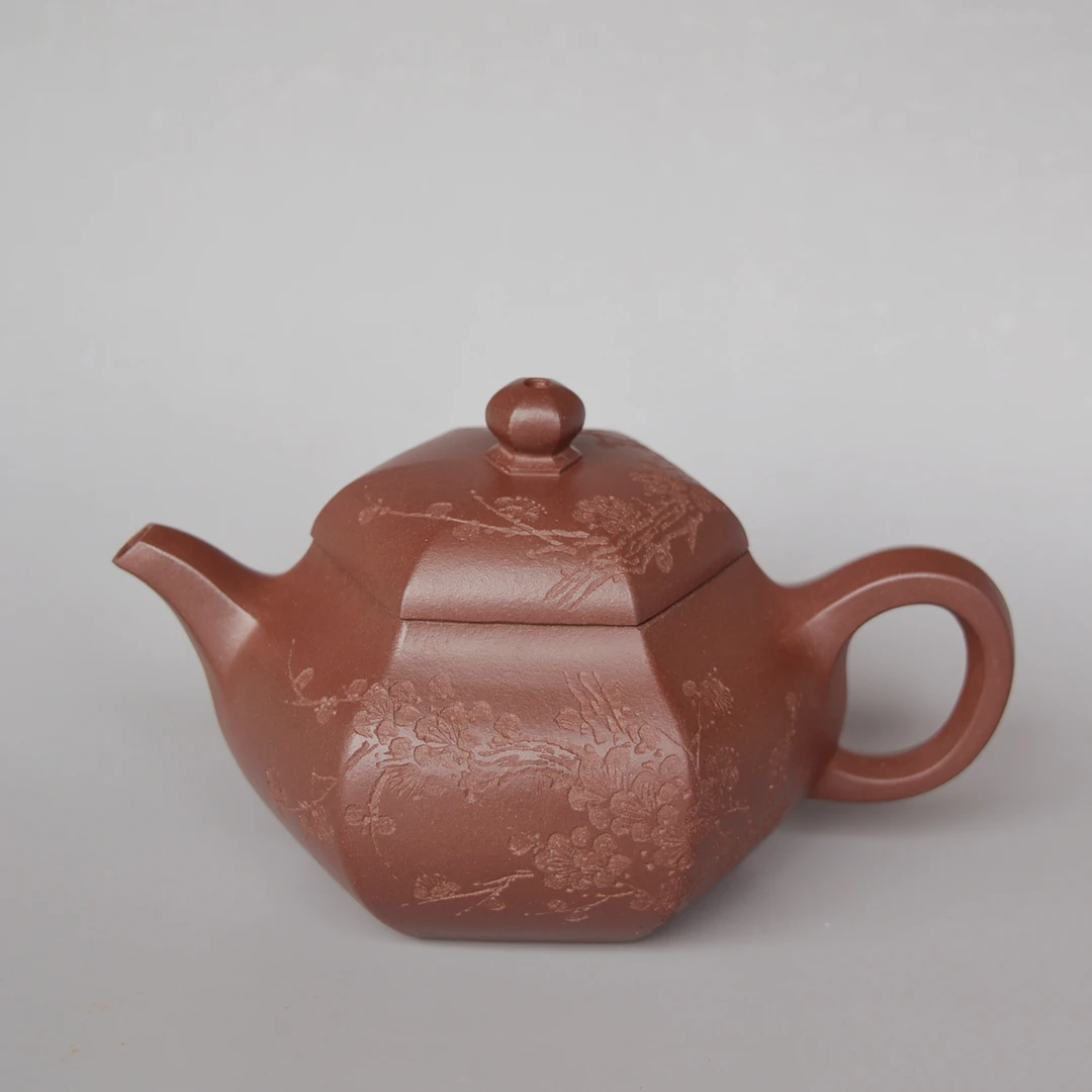 宜兴精品紫砂壶 全手工制作原矿泥料200cc六方矮梨紫砂壶梨型方壶