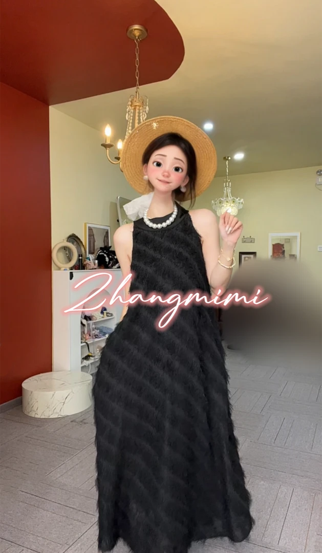 MIMI-无袖连衣裙女法式宽松洋气设计感甜美流苏背心裙