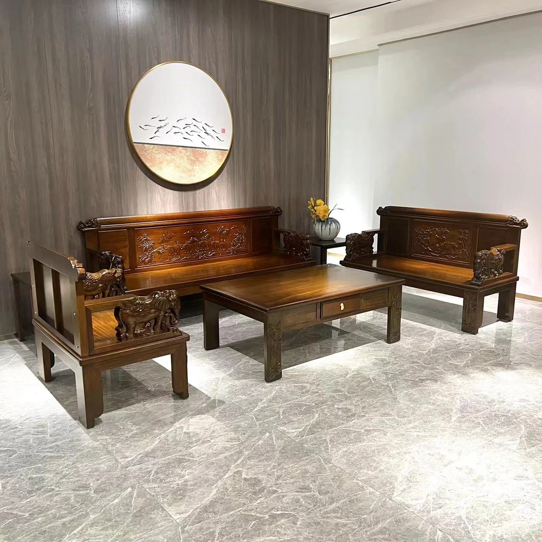 雍博堂推荐-如意金像沙发六件套 占地面积:370*235雕花成套家用