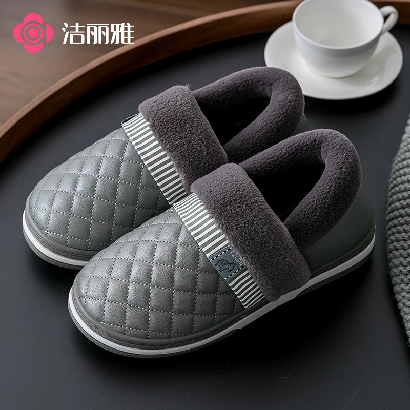 秋冬季棉拖鞋外穿男士包跟防水家居保暖加绒防滑加绒防寒雪地靴女