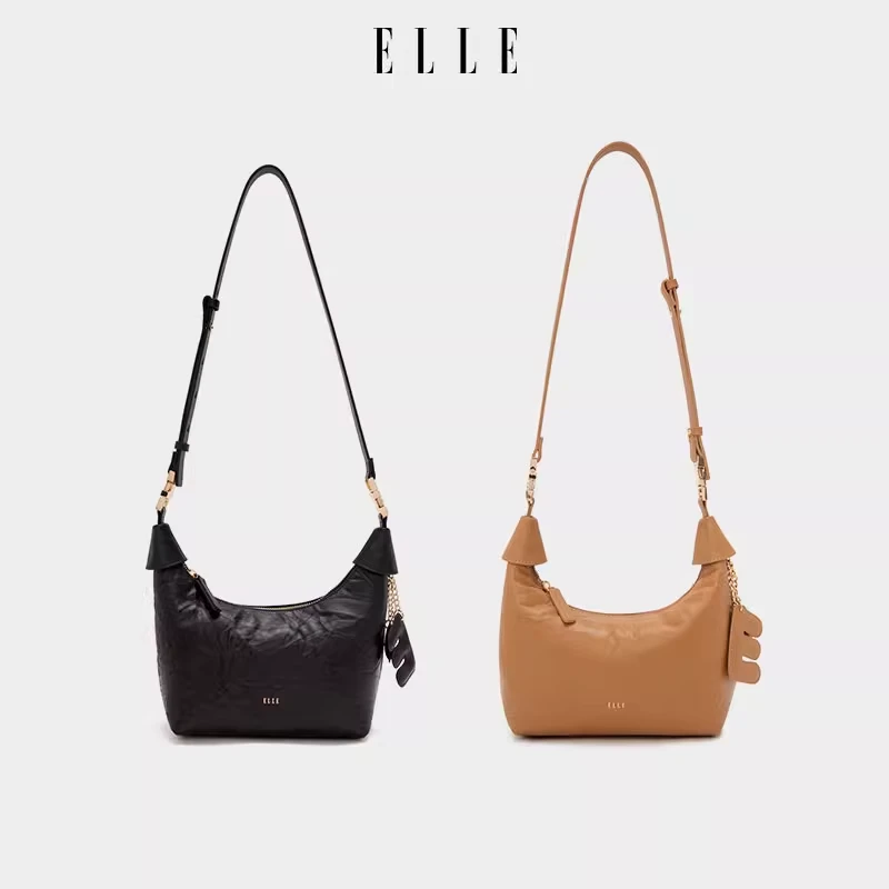 ELLE时尚气质手抓纹饭盒包头层真牛皮手提包带饭包斜挎包60180