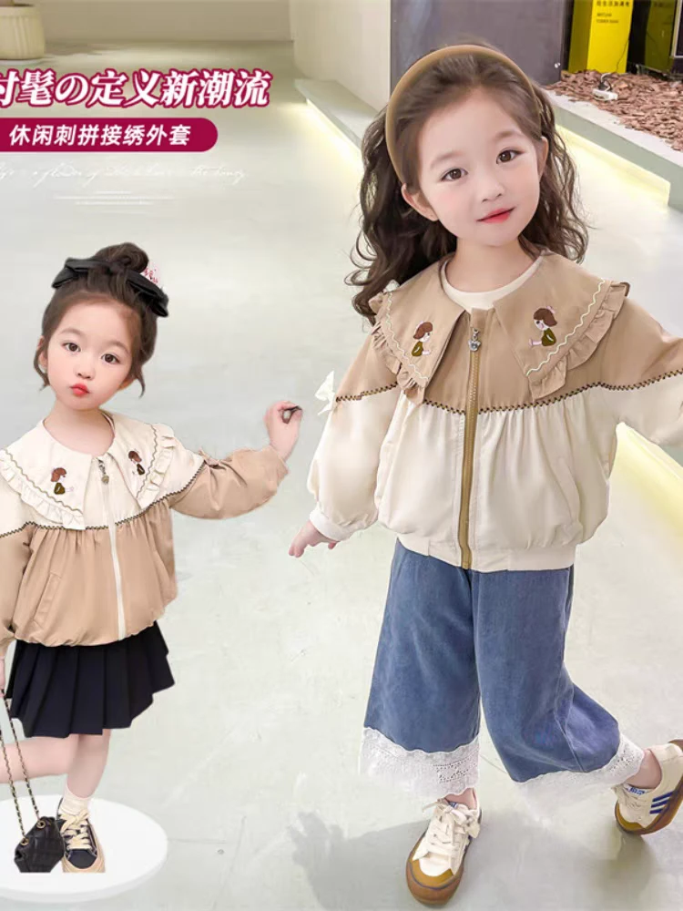 女童娃娃领外套两色颜色