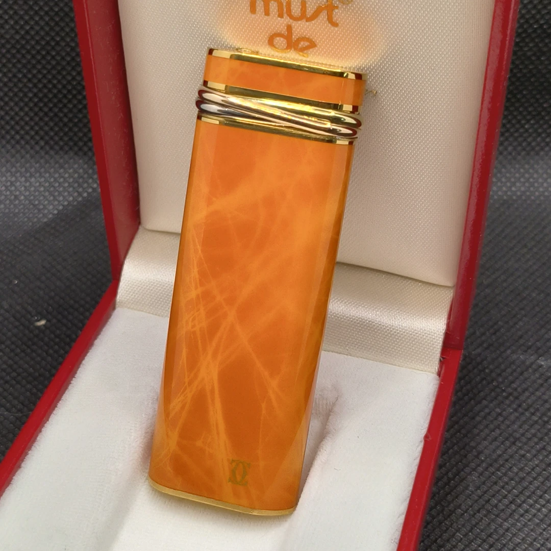 原装正品二代调火设计卡家橙色镀金款长条圆柱气体打火机