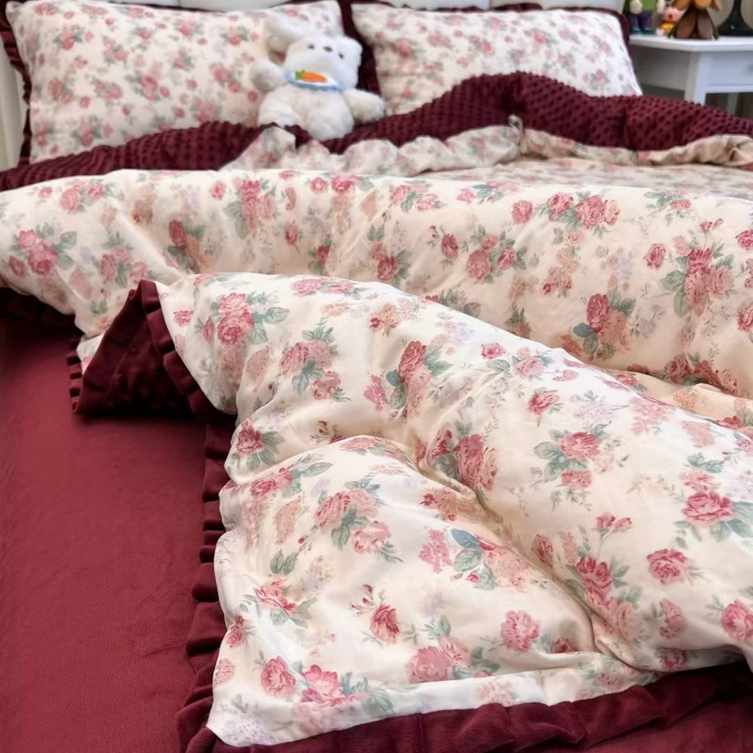 新年特惠-保暖加厚四件套床上用品套件正面棉反面豆豆绒