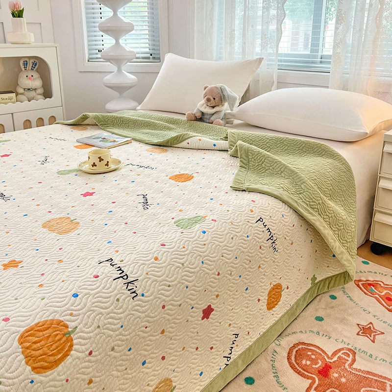 今日必拍-纯棉全棉棉加绒款秋冬加厚床盖盖毯-正面纯棉背面加绒