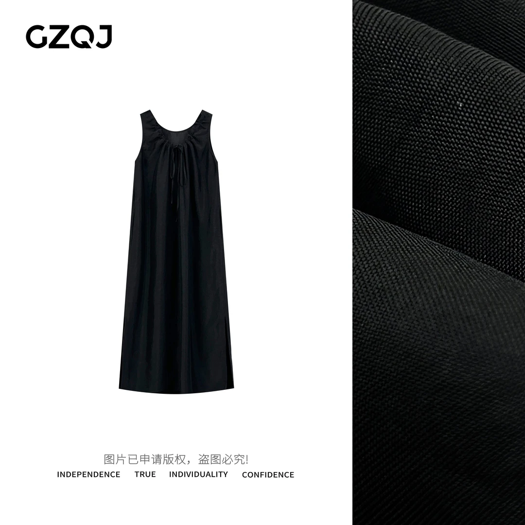广州琴姐【温婉佳人】100醋酸黑色无袖背心连衣裙女夏季小黑裙32680