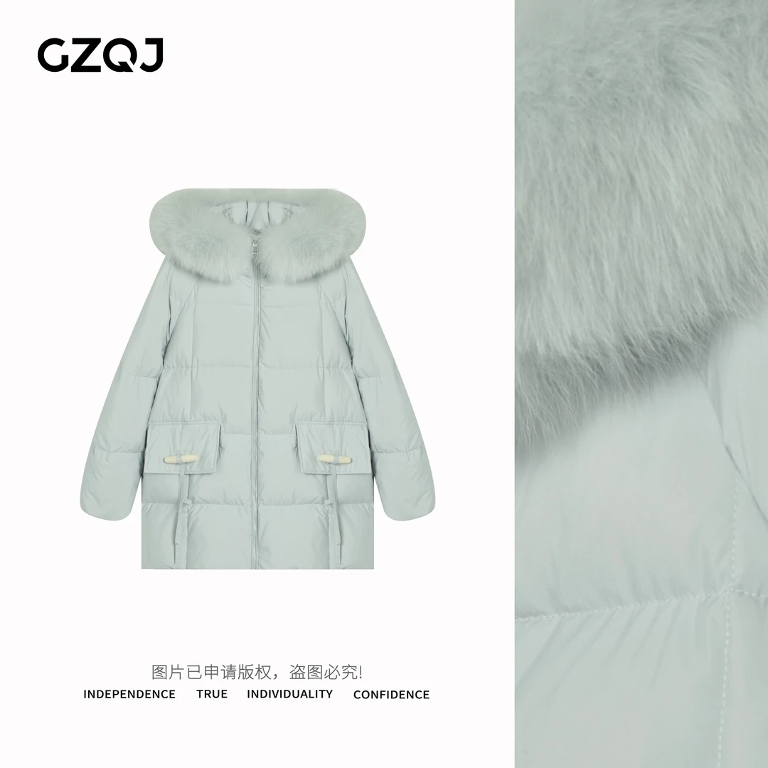 广州琴姐【浪漫告白】羽绒服时尚白鸭绒连帽加厚毛领外套女冬83612