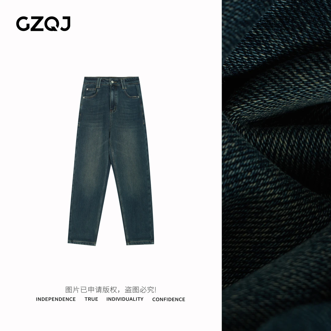 广州琴姐【腰精牛仔】加绒时尚休闲百搭高腰直筒显瘦牛仔裤女G8112