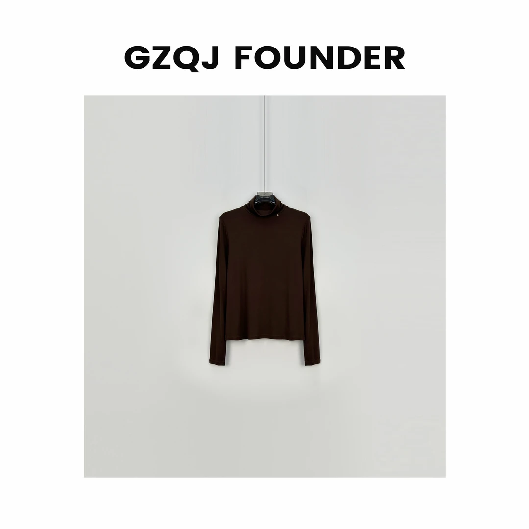 GZQJ【外套里的秘密】设计感百搭纯色半高领长袖T恤打底衫女秋7561