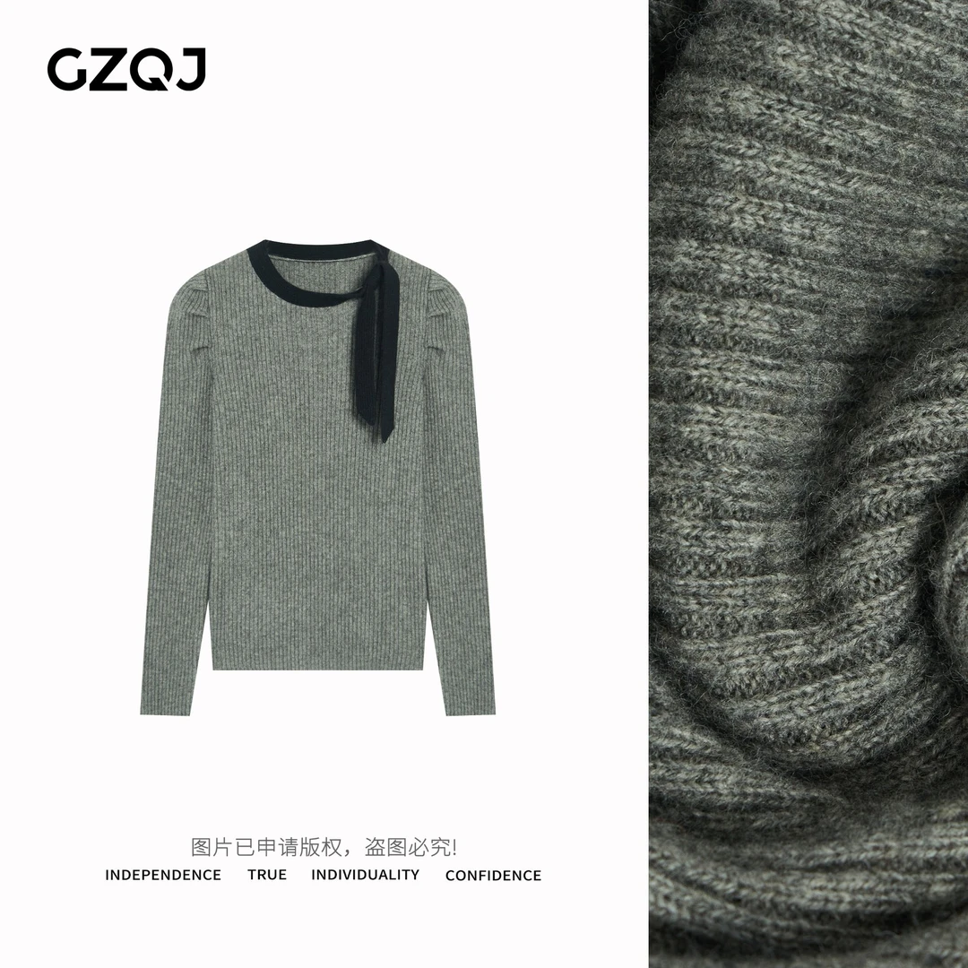 广州琴姐【心动哲学】蝴蝶结针织衫毛衣女修身长袖打底上衣62512