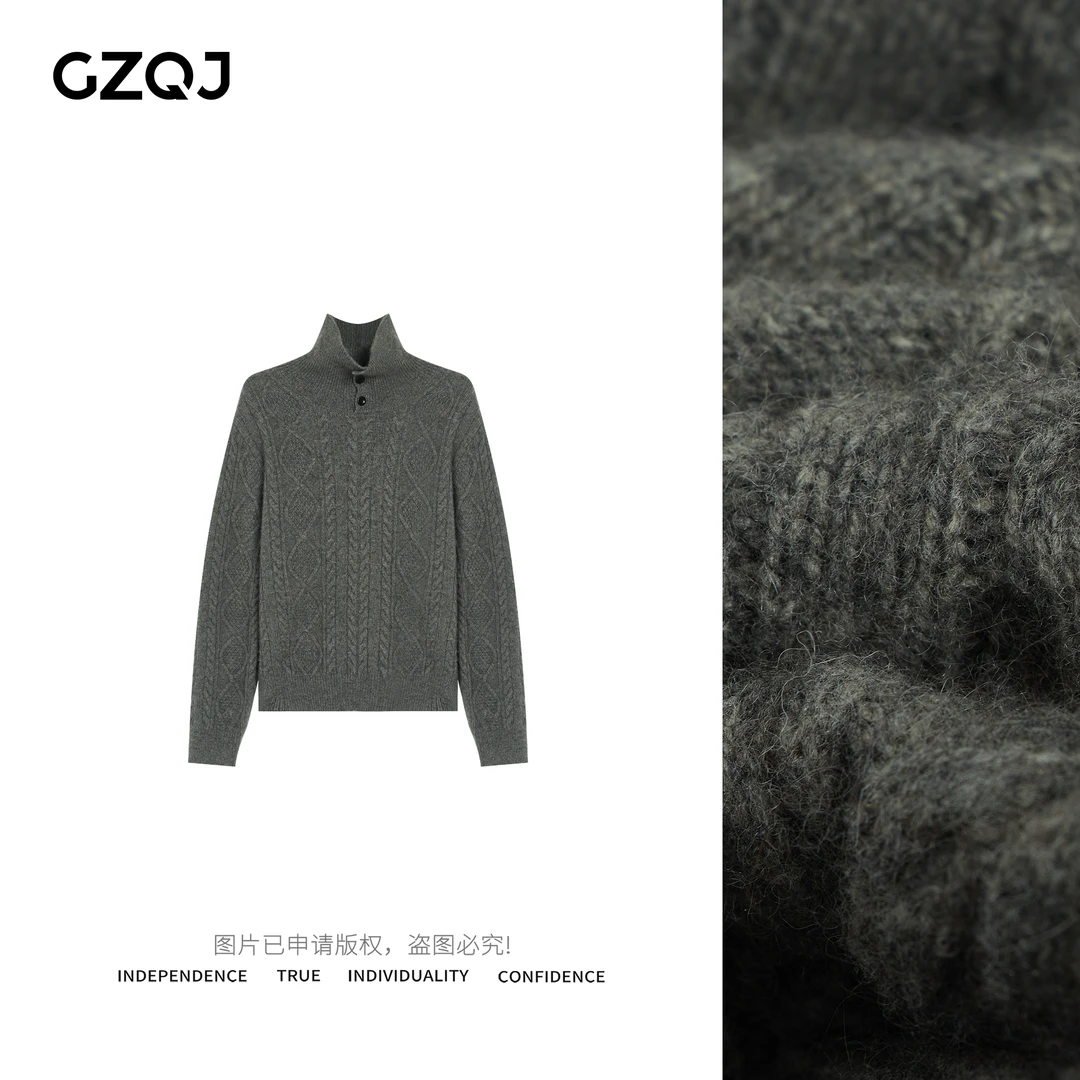 广州琴姐【无限回购】纽扣立领套头长袖针织衫麻花毛衣上衣女34158