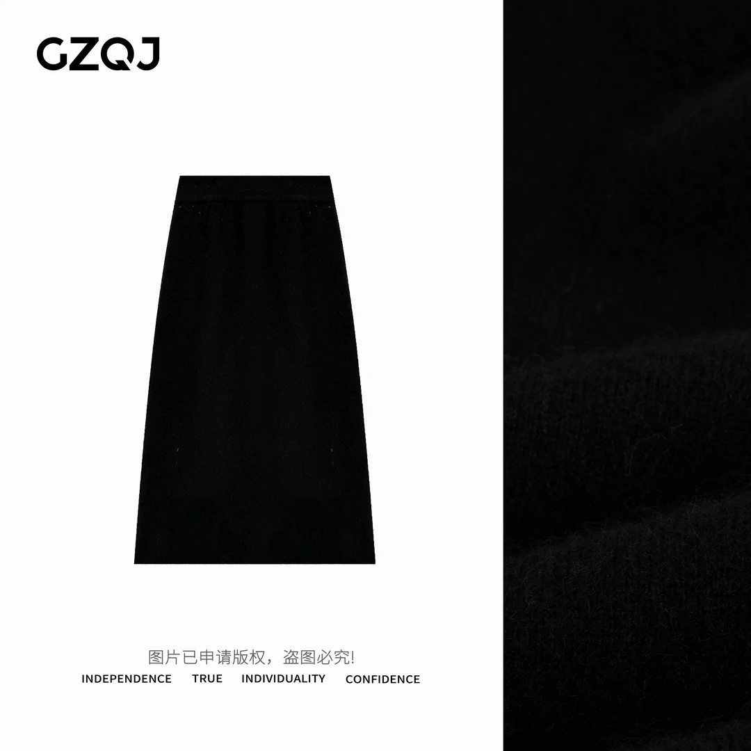 广州琴姐【经典复古】百搭宽松高腰显瘦黑色中长款半身裙女秋冬3432