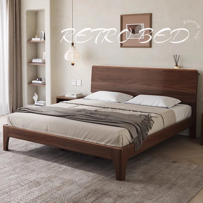 荷玺复古风胡桃木1.8米床全实木双人大气家用1.5大床民宿主卧室