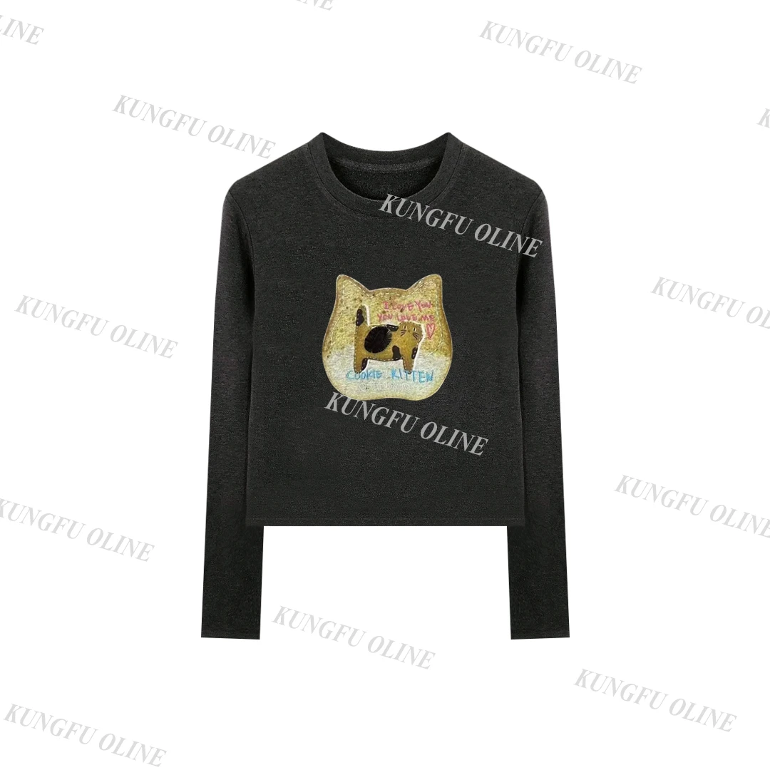 【多多专属】CT7585卡通猫咪长袖T恤百搭显瘦打底衫女上衣