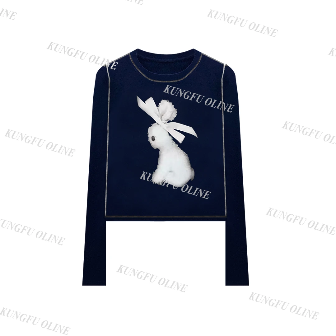 【YY】CT6112玩偶印花反缝明线设计短款打底衫上衣长袖