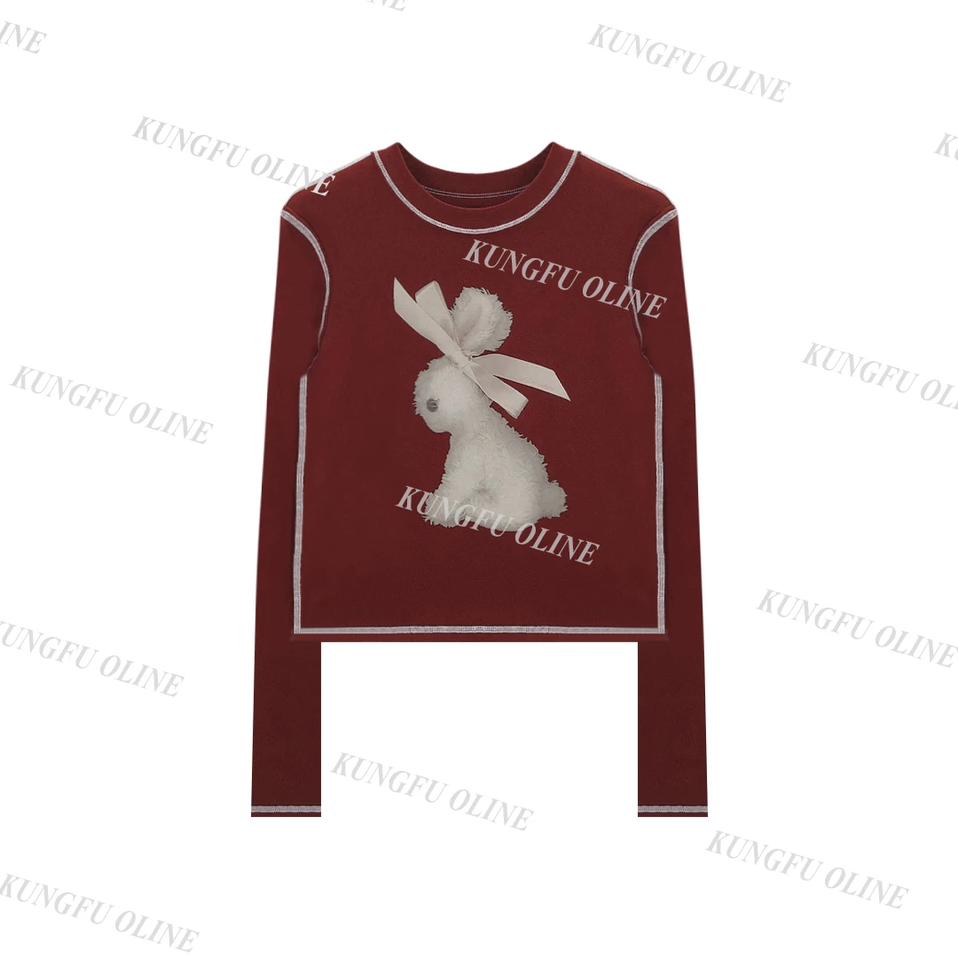 【周周】CT6112玩偶印花反缝明线设计短款打底衫上衣长袖