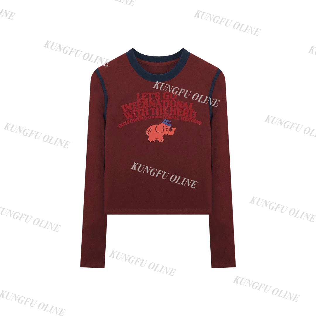 【黛黛专属】CT6189印花设计感长袖t恤女短款辣妹打底上衣