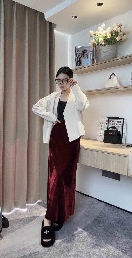 高品质阳光绒新中式丝绒小A时尚鱼尾半裙显瘦高腰大摆裙