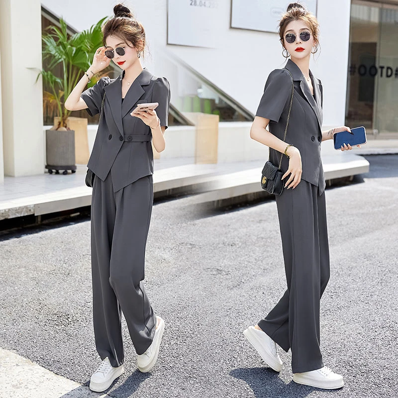 夏季洋气西服短袖职业西装套装女2025新款休闲显瘦气质清凉两件套