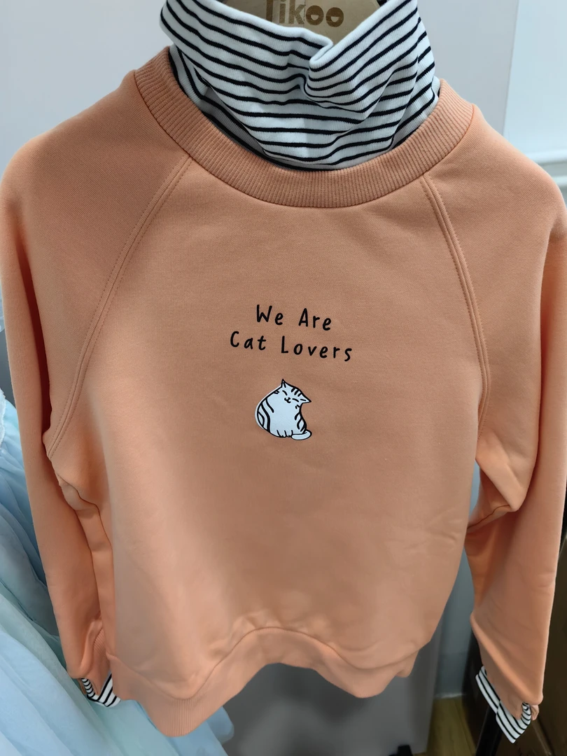 女童橘色加绒薄款高领卫衣保暖