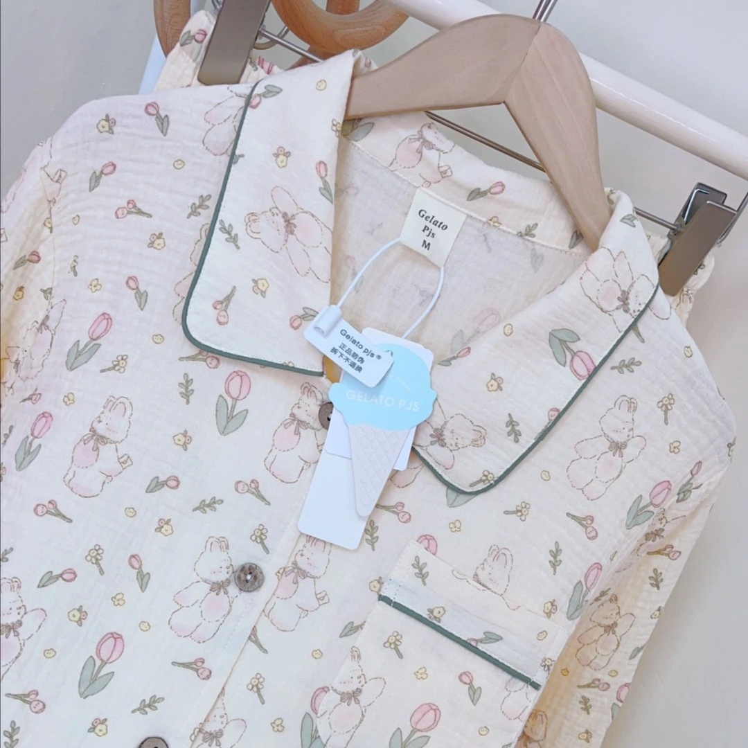 长袖长裤 A类双层纱100棉家居服睡衣套装棉纱睡衣女睡衣薄款