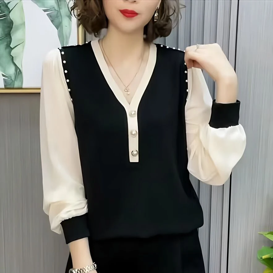 气质遮肉显瘦打底衫高档v领T恤女春季新款百搭弹力上衣小衫妈妈装