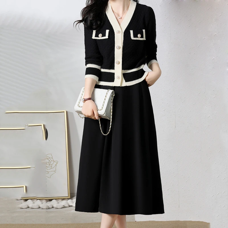 新款两件套女秋季新款高级感气质洋气小香风长袖套装裙子