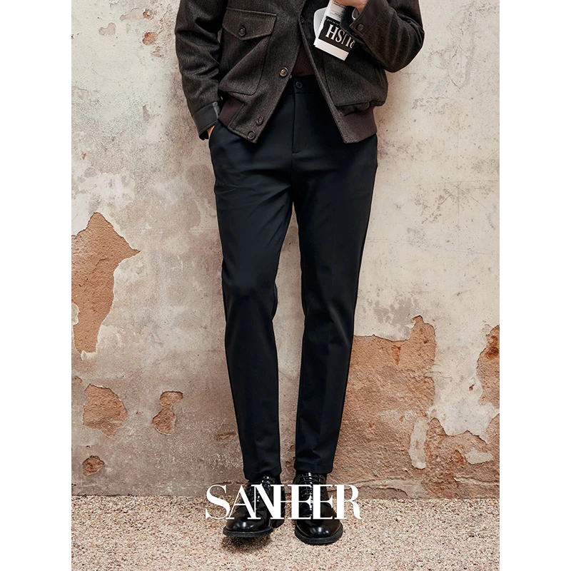 丹宁哲学【邂逅云朵】抗皱高档莫代尔羊毛弹力修身休闲裤 DBL047