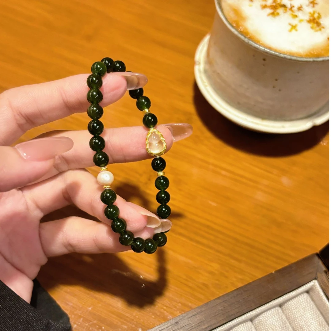 碧玉和田搭配水沫子葫芦手串