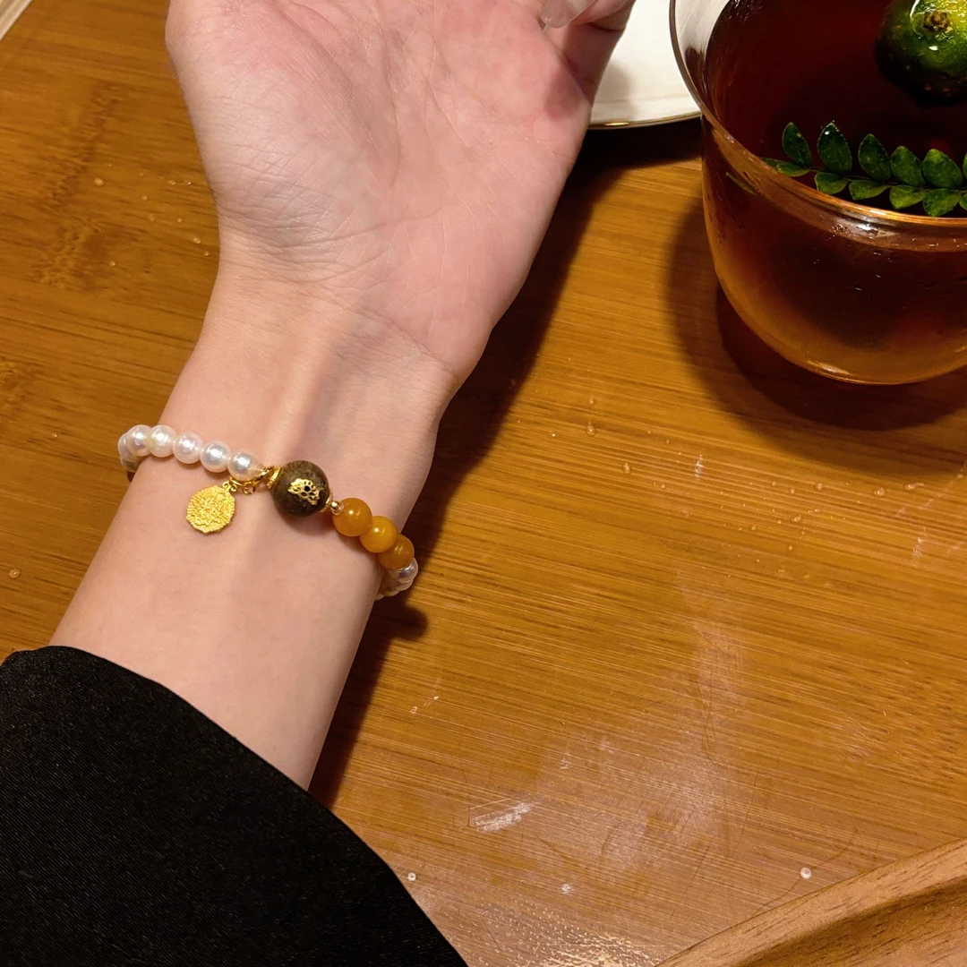 蜜蜡沉香珍珠s925手串