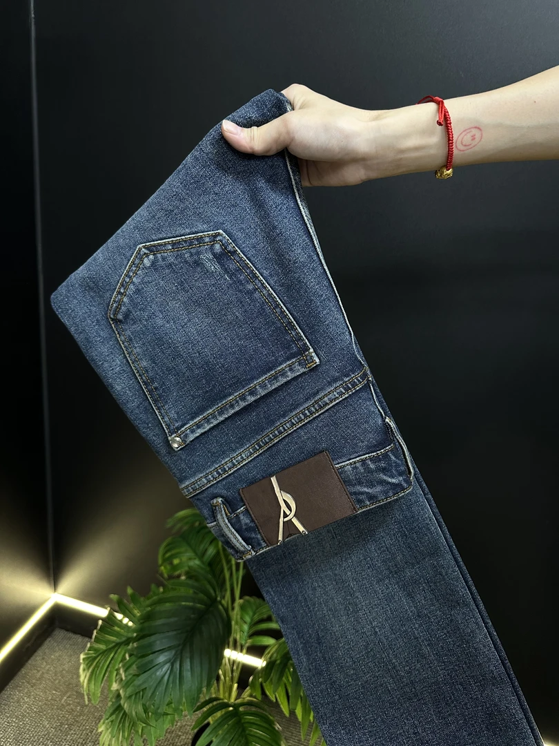【ZB奢品】#02#秋冬新款蓝色轻奢男士百搭弹力修身小直筒男士牛仔裤