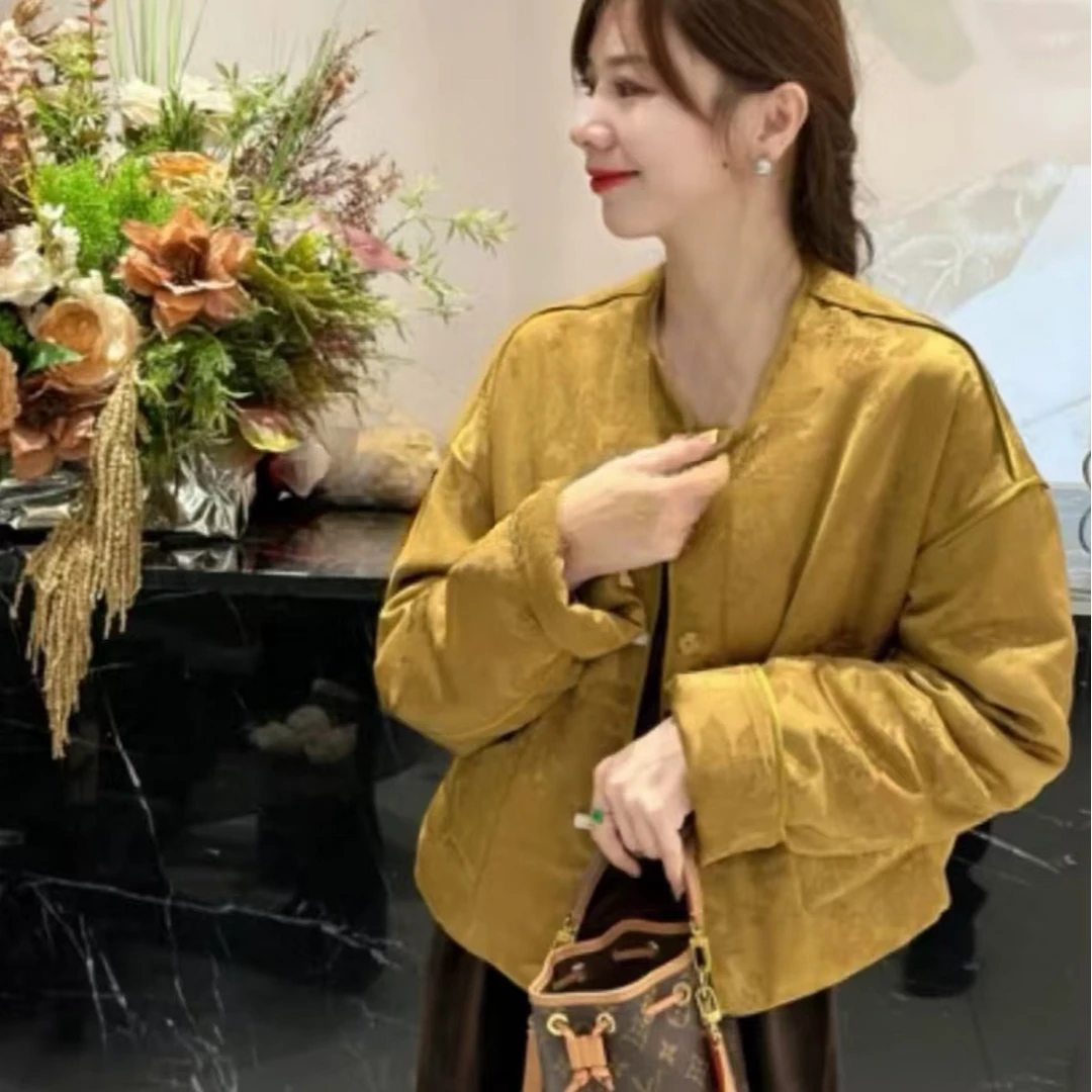 新中式圆领长袖休闲日常设计棉服外套女秋冬季新款宽松百搭上衣