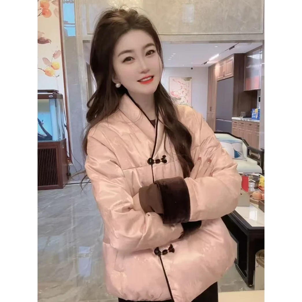 2024冬季新品新中式轻国风立领夹棉加厚提花上衣外套刺绣年服棉服