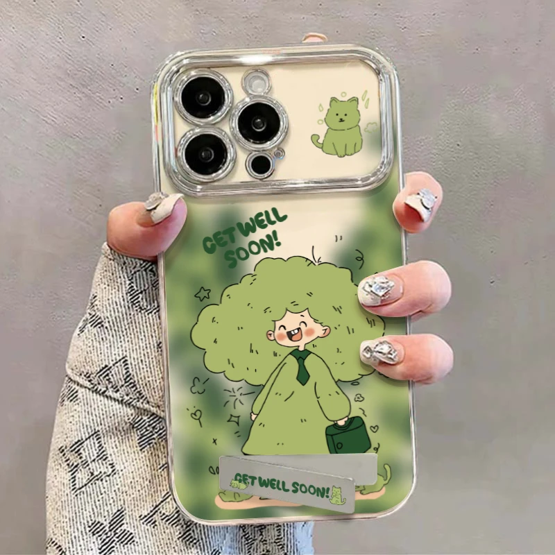 夕与空游玩女孩6D视窗支架壳适用苹果15手机壳华为70vivo小米oppo