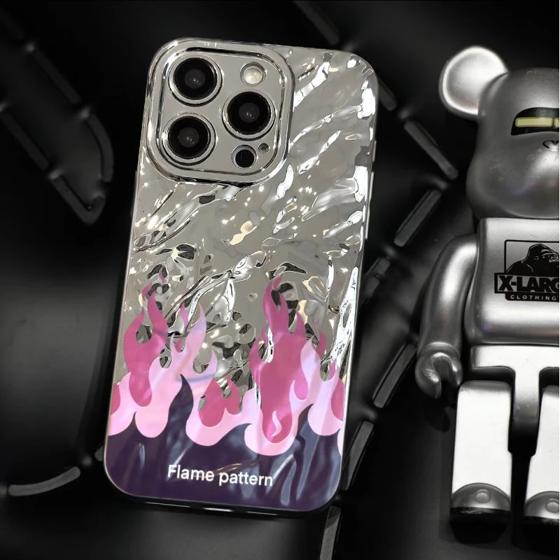 粉色火焰褶皱适用于苹果15手机壳iphone14/13promax简约12/11潮牌