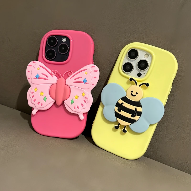 胖墩墩支架蝴蝶蜜蜂适用苹果15手机壳iphone13/14promax防摔12/11