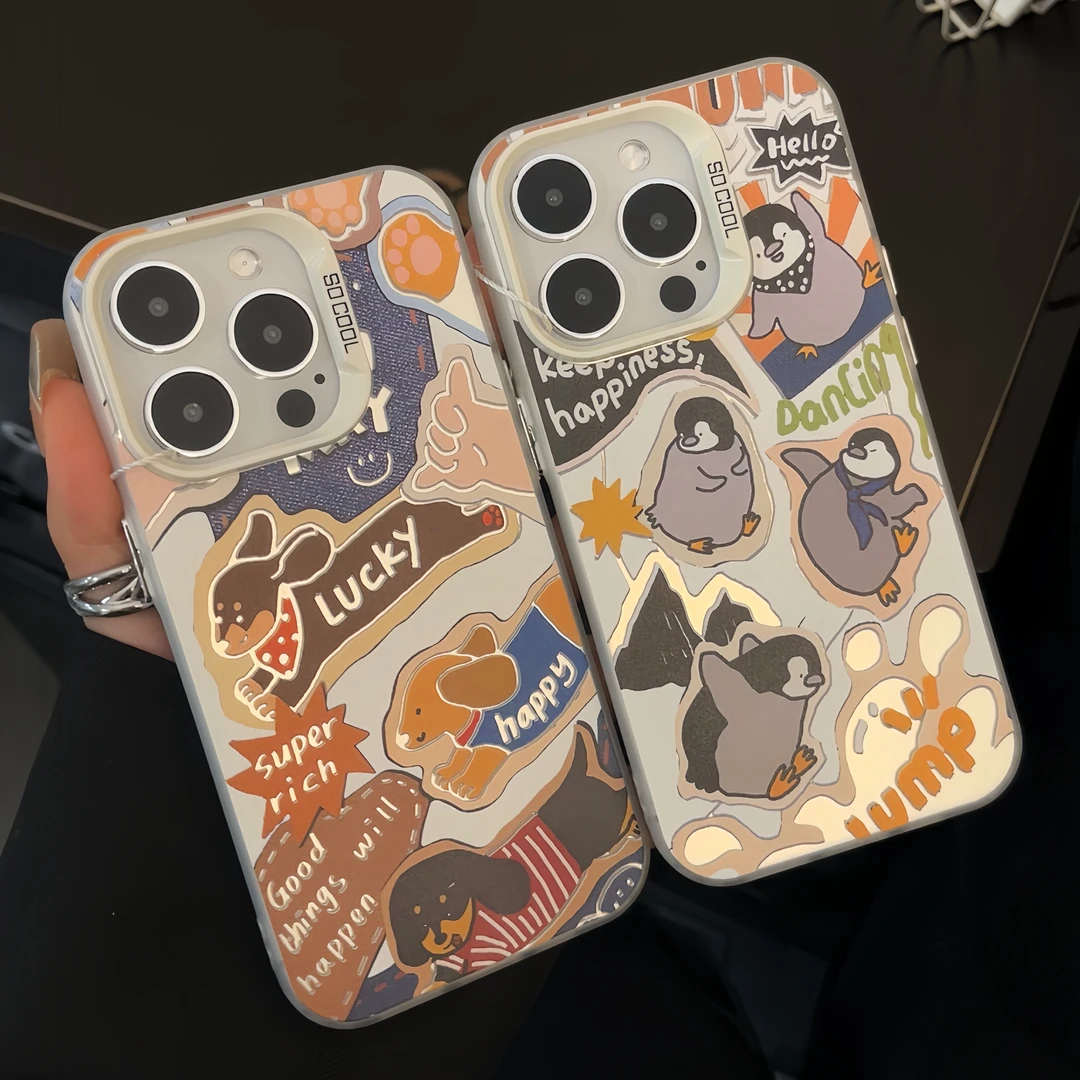 夕与空复古字母腊肠狗元气壳适用苹果15手机壳华为vivo小米oppo软